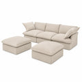Sofa modułowa z pufami, beżowa, poliester