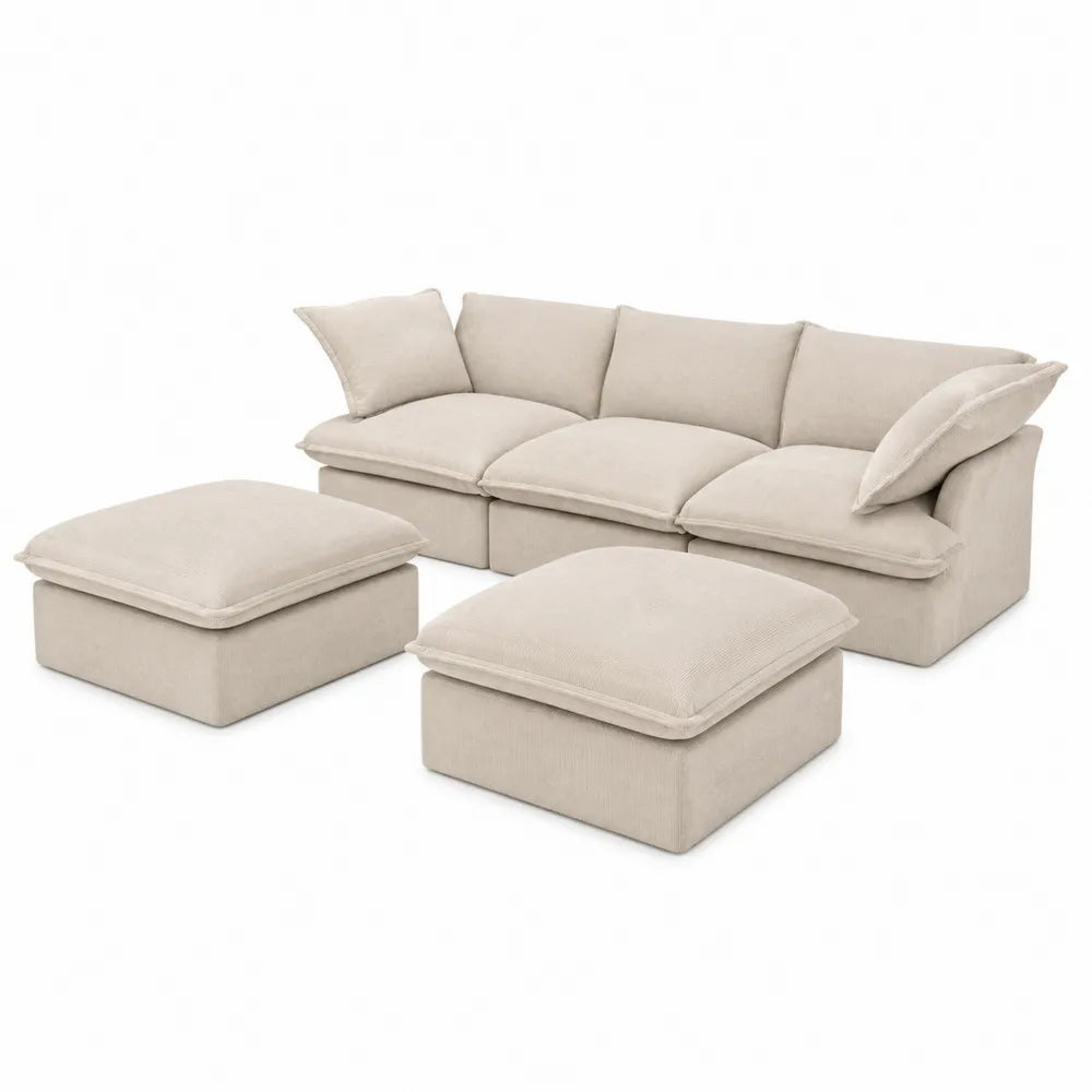 Sofa modułowa z pufami, beżowa, poliester