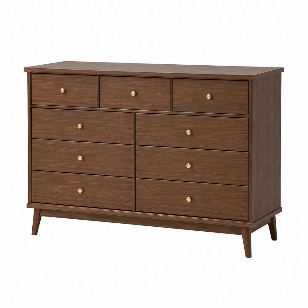 Komoda drewniana z okleiny orzechowej z 9 szufladami 120cm