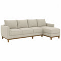 Narożna sofa modułowa z tkaniny lnianej i drewna, beżowa, 275x150 cm