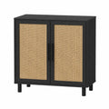 Szafka z rattanu i MDF, czarna i naturalna, 80x35x90 cm