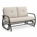Metalowa dwuosobowa sofa bujana z beżowymi poduszkami 120x85x80cm
