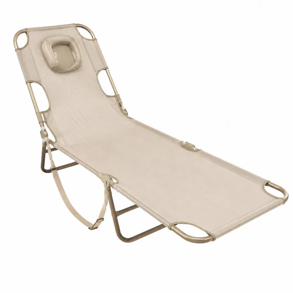 Leżak stalowy z tekstyliną i poduszką beżowy 192x63x30 cm