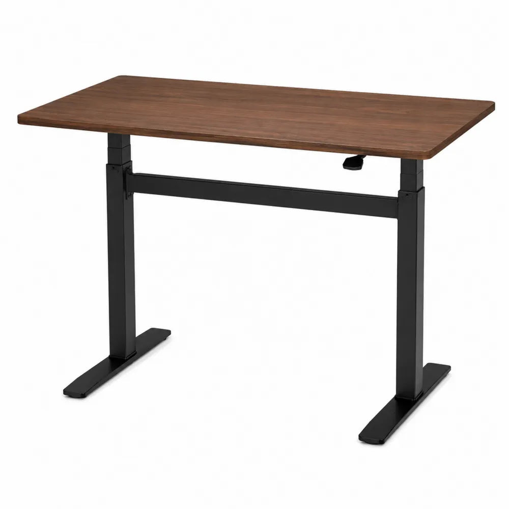 Biurko regulowane prostokątne z litego drewna i stalowej ramy 120x60x70-117 cm brązowe