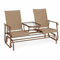 Podwójne krzesło ogrodowe z blatem ze szkła hartowanego, stalowe i textilene, beżowy/brązowy