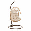 Fotel wiszący z poduszką technorattan stal beżowy 195x95x95 cm