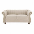 Sofa dwuosobowa z tkaniny lnianej z nitami, kolor beżowy, 150 cm