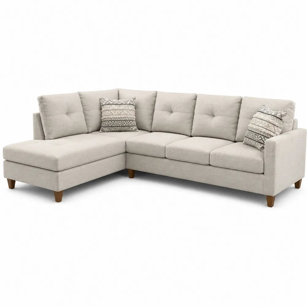 Narożna sofa z tkaniny z drewnianymi nogami