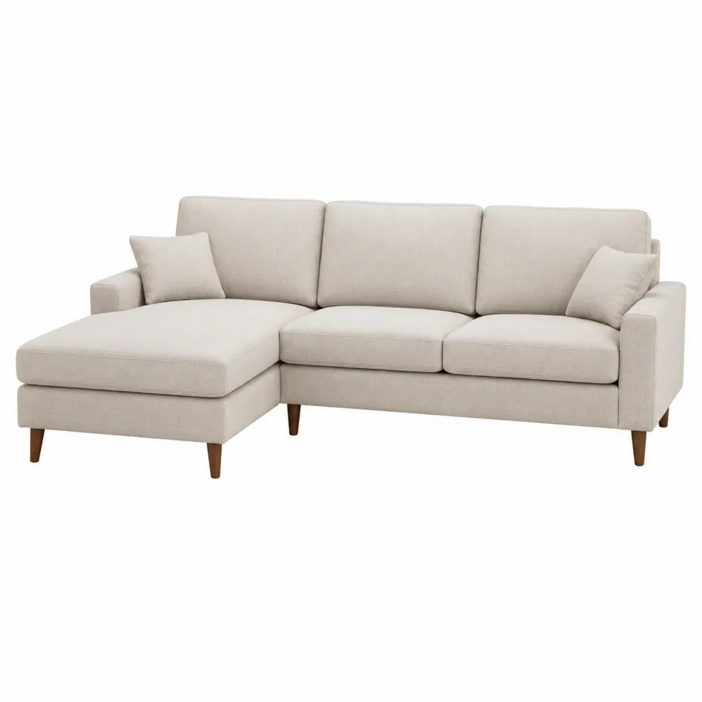 Beżowa Sofa Narożna z Szezlongiem z Tkaniny